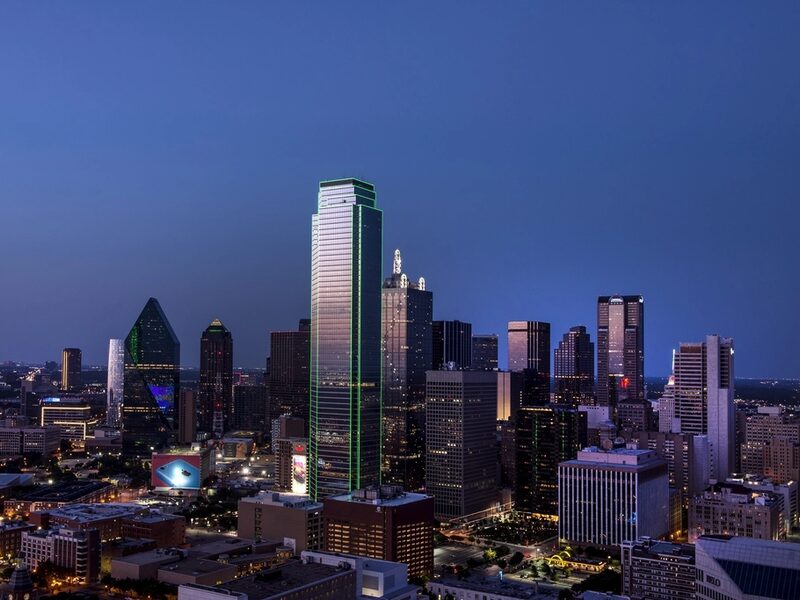 Downtown Dallas skyline at dusk, the centre of our Dallas-Fort Worth service area